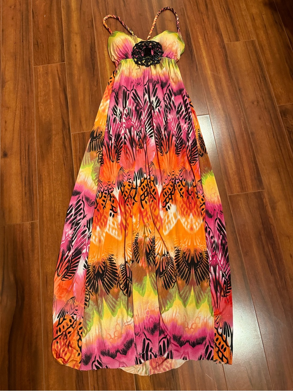 XOXO Colorful Boho Tropical Maxi Dress Pink Orange Y2K Festival
